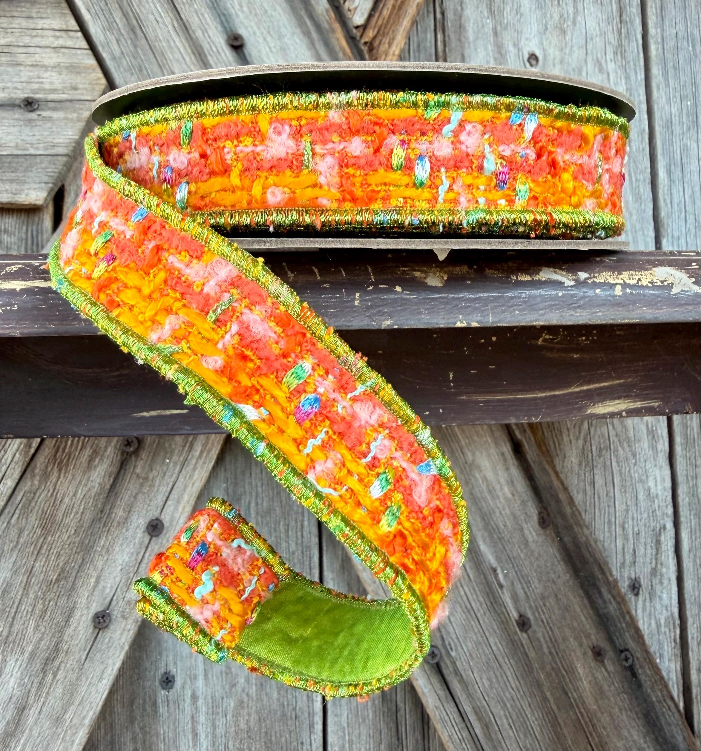 Citrus Plaid Tweed Wired Ribbon 1 Inch