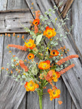 Orange Mixed Meadow Floral Spray, Wreath Supply, Floral