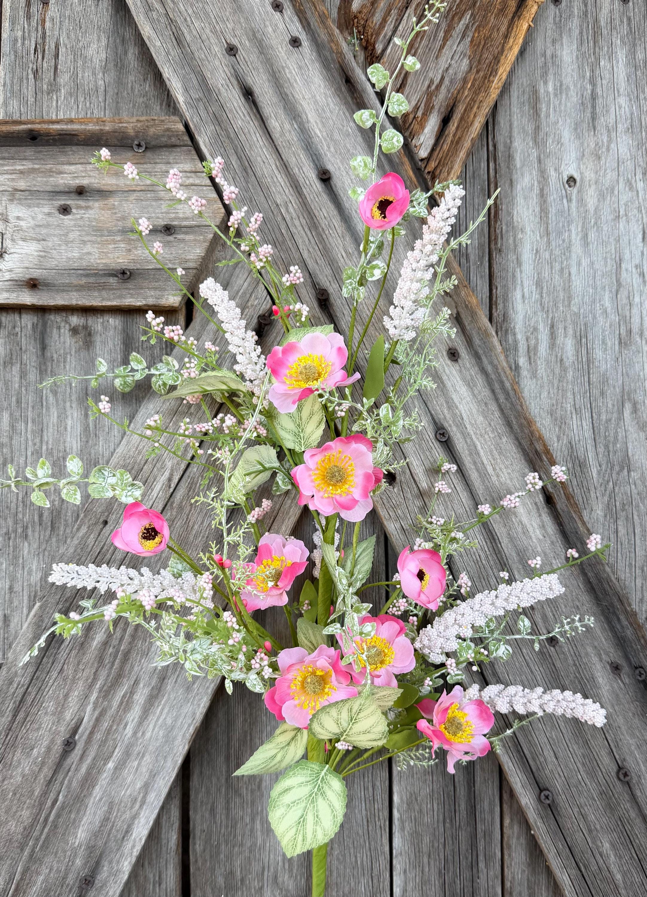 Pink Mixed Meadow Floral Spray, Wreath Supply, Floral