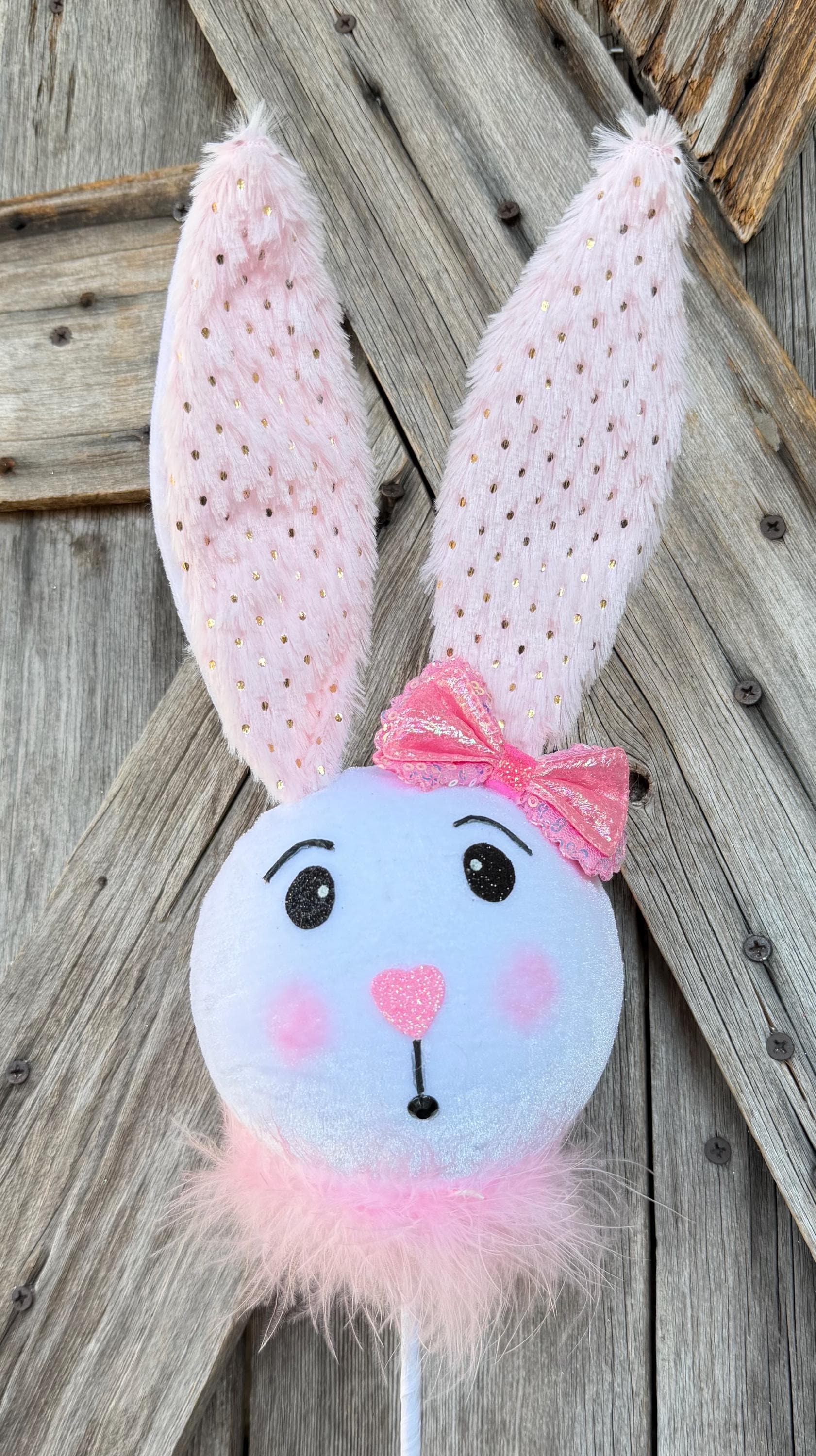 Bunny Head Pink Bow 10.5 Inches