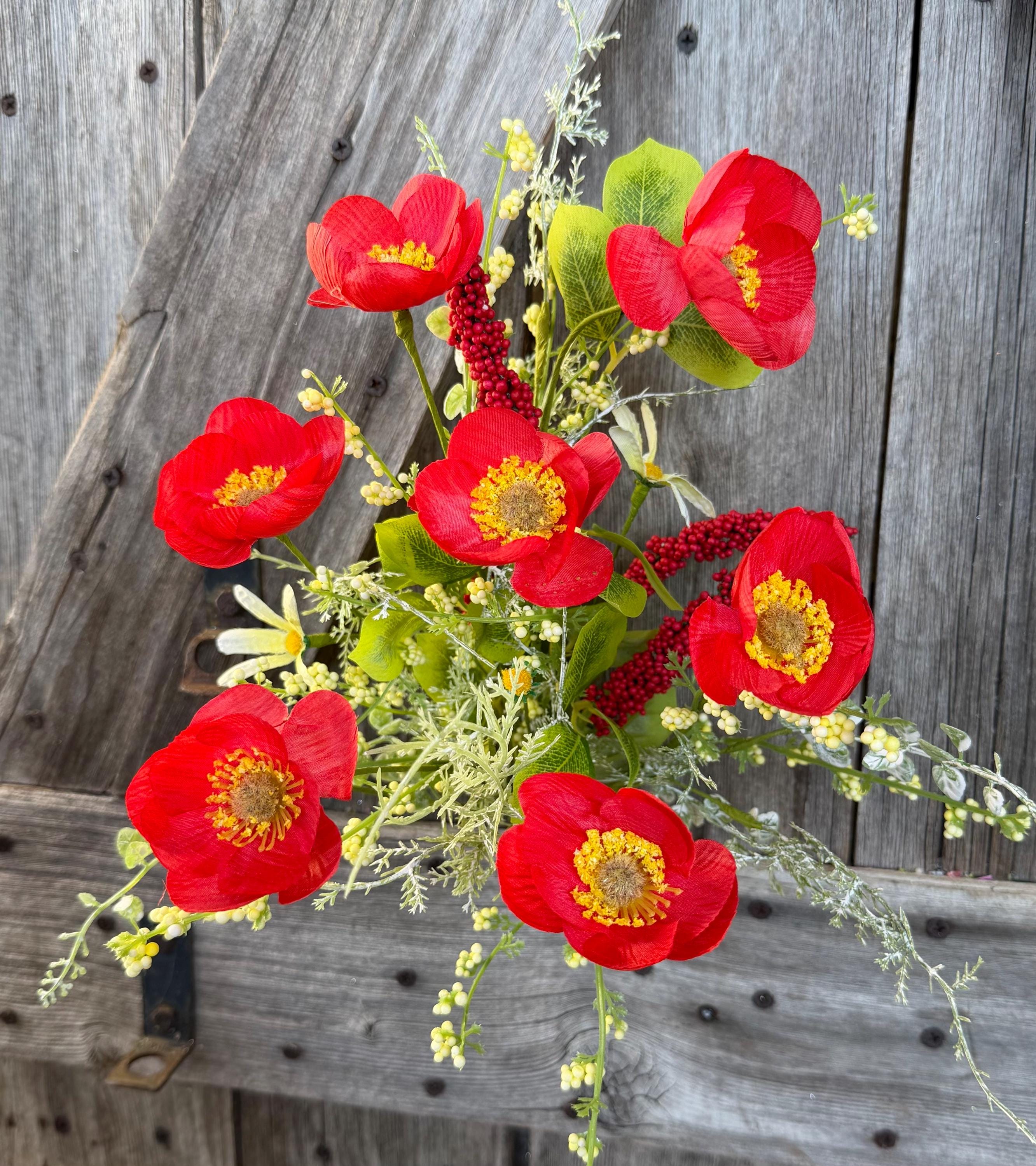 Red Poppy Filler Bush, Wreath Supply, Floral