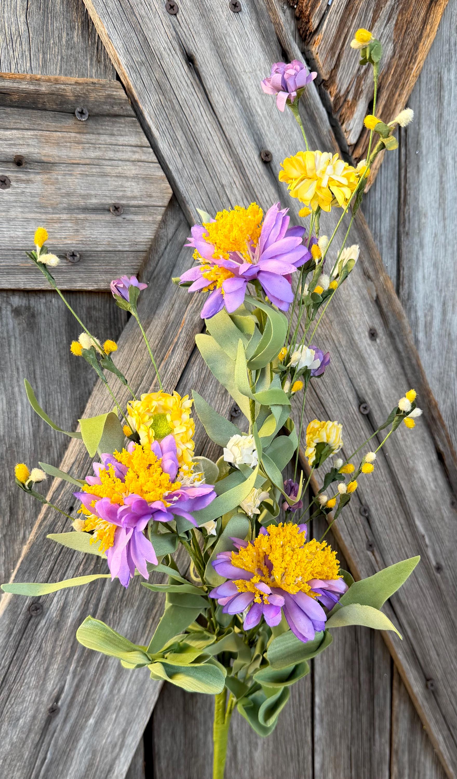 Lavender Yellow Daisy Floral Spray, Wreath Supply, Floral
