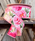 White Pink Peonie Wired Ribbon 1.5 Inch