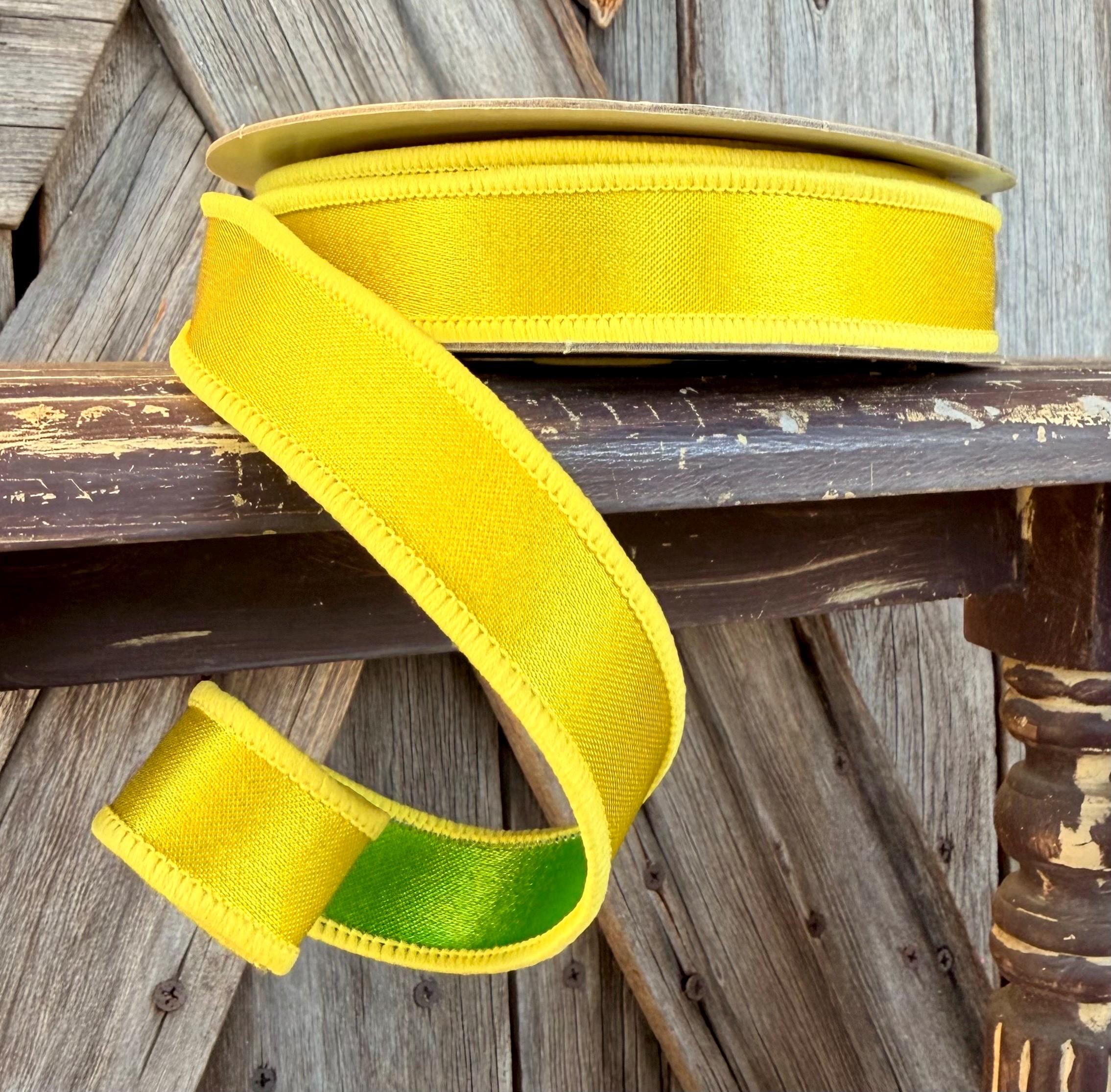 Yellow Fresh Green Wired Ribbon 7/8 Inch