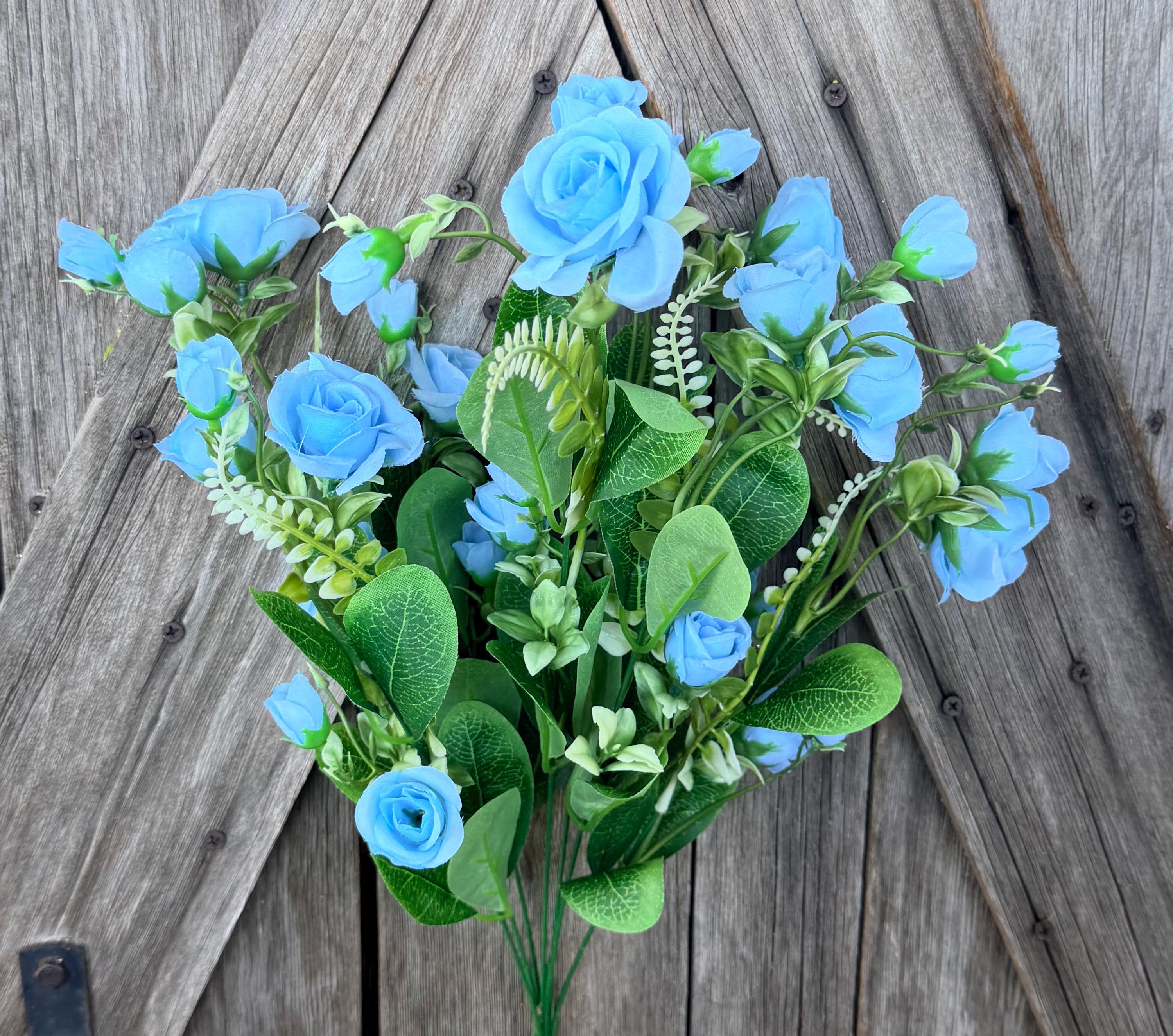 Light Blue Rose Bush , Wreath Supply, Floral