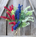 Red White Blue Heather Boxwood Bush , Wreath Supply, Floral