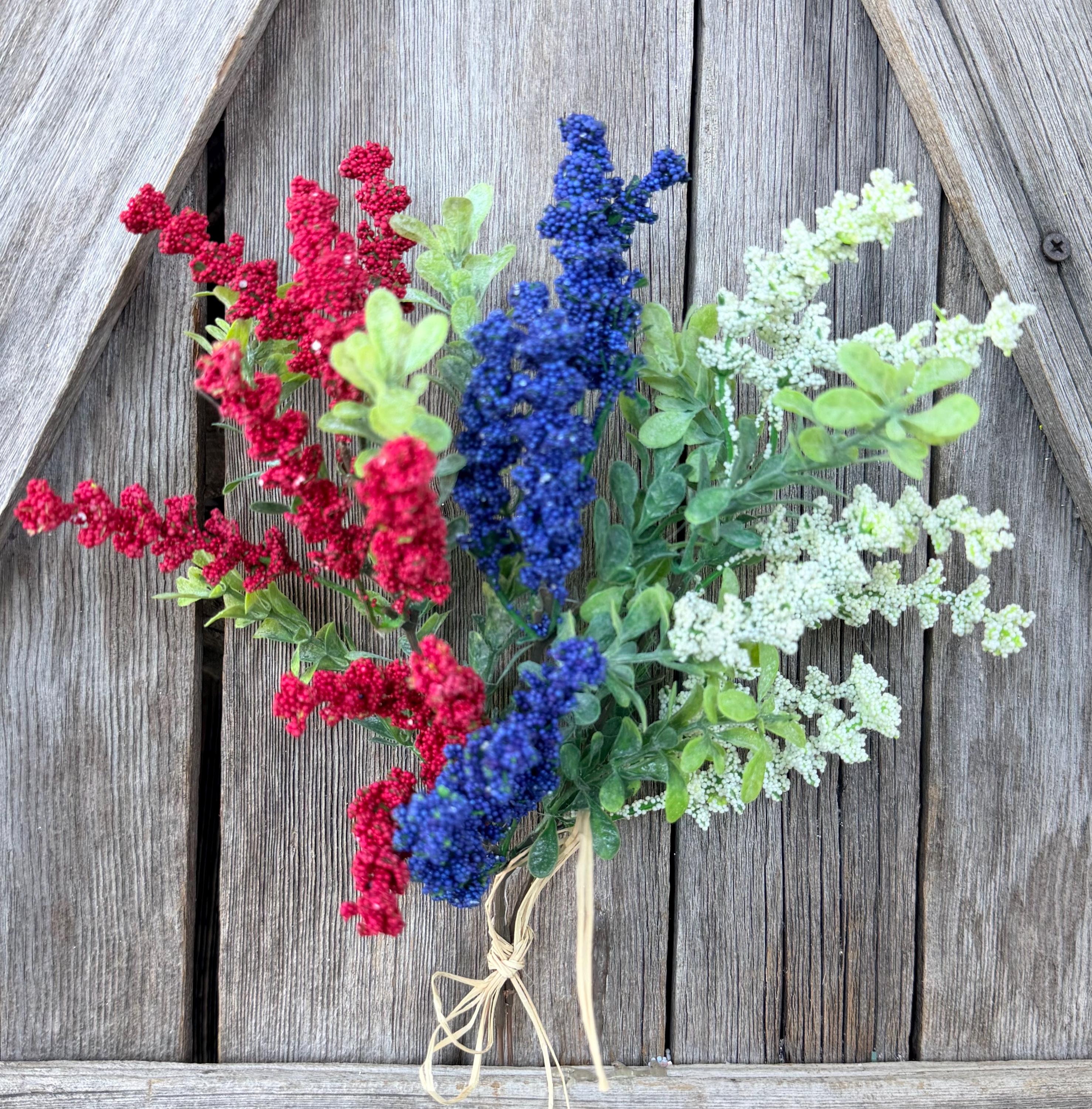 Red White Blue Heather Boxwood Bush , Wreath Supply, Floral