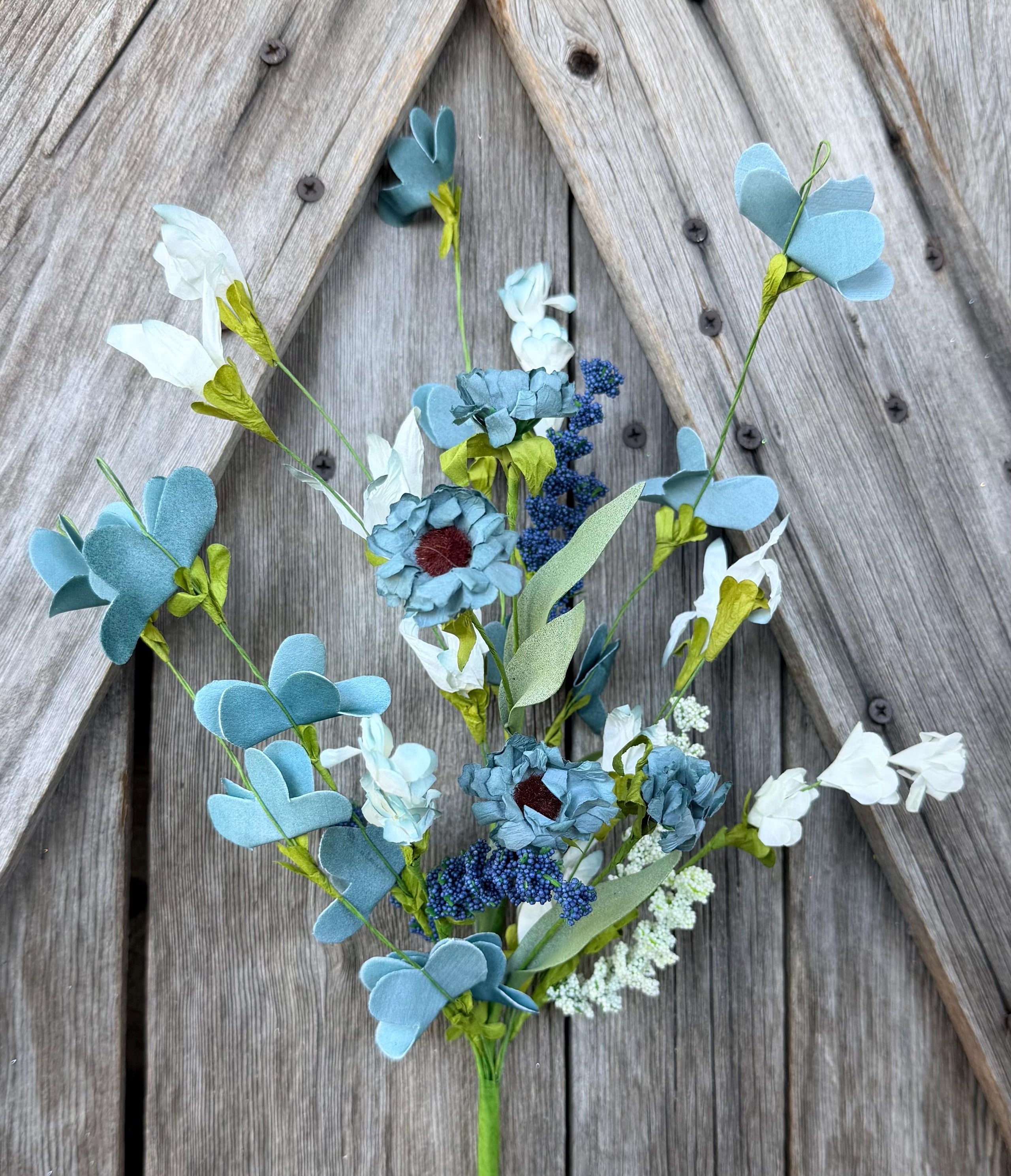 Country Blue White Floral Spray , Wreath Supply, Floral