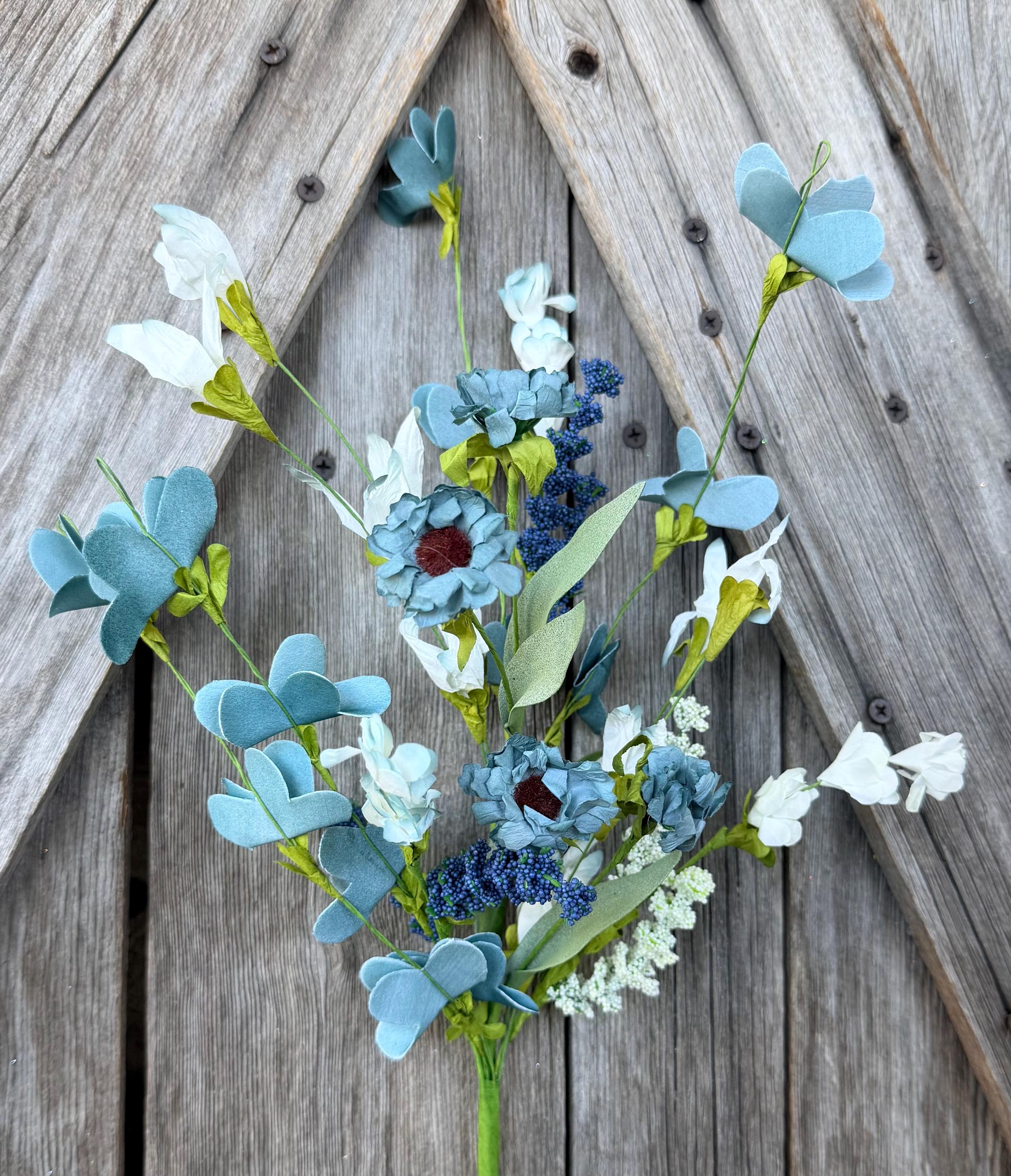 Country Blue White Floral Spray , Wreath Supply, Floral