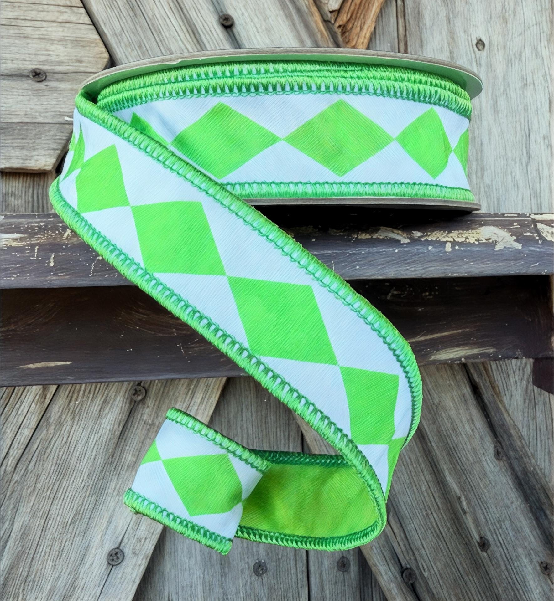 Green Diamond Ribbon, 1 Inch