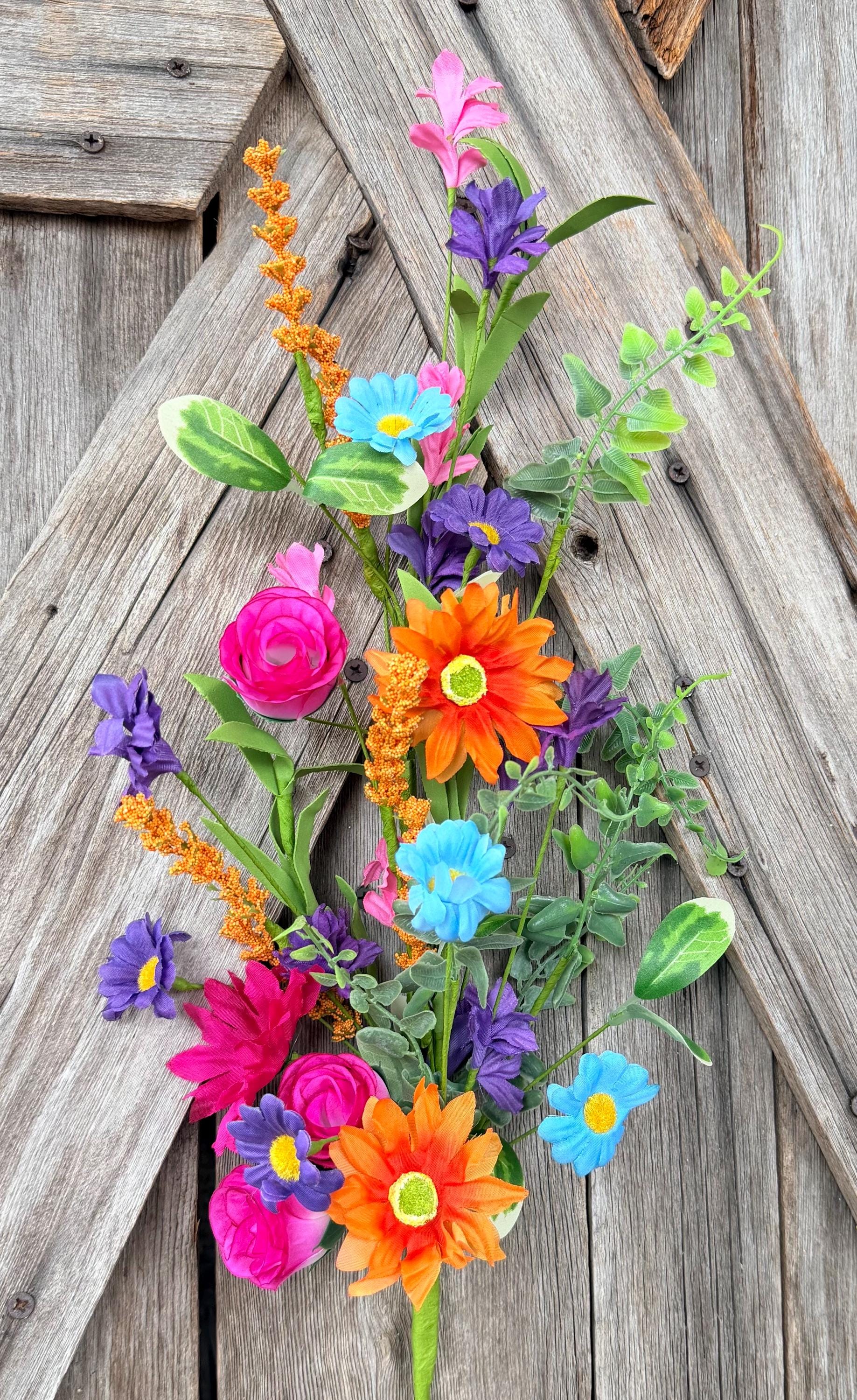 Colorful Rose Daisy Floral Spray, Wreath Supply, Floral