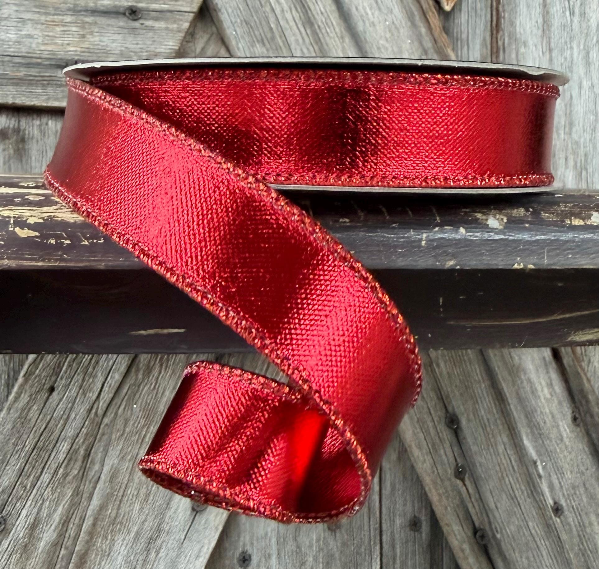 Mirror Red 1 Inch Wired Ribbon
