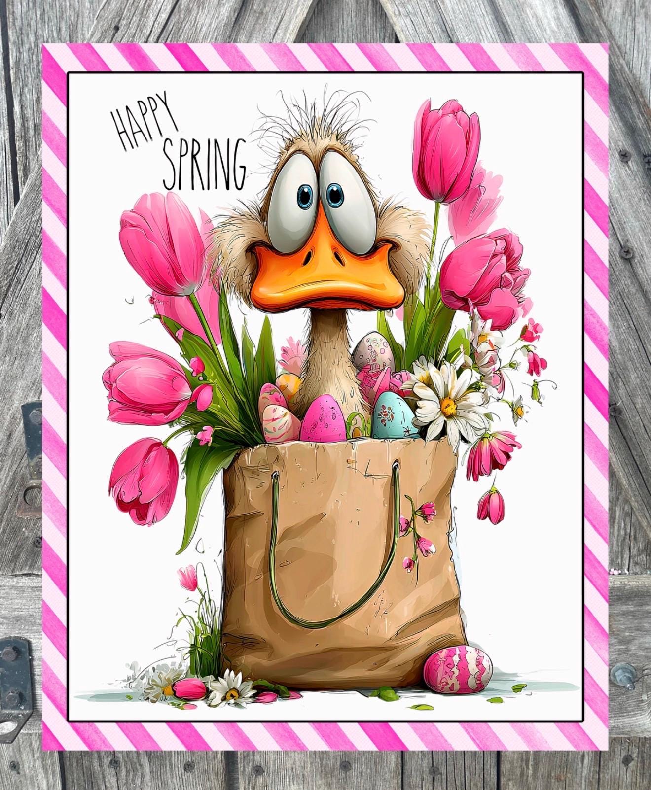 Happy Spring Duck In Bag, Easter Sign, Spring Decor, Spring Sign