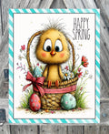Happy Spring Chick Basket, Easter Sign, Spring Decor, Spring Sign