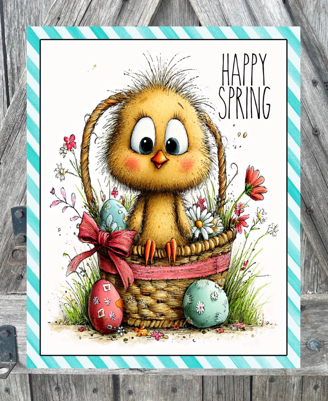 Happy Spring Chick Basket, Easter Sign, Spring Decor, Spring Sign