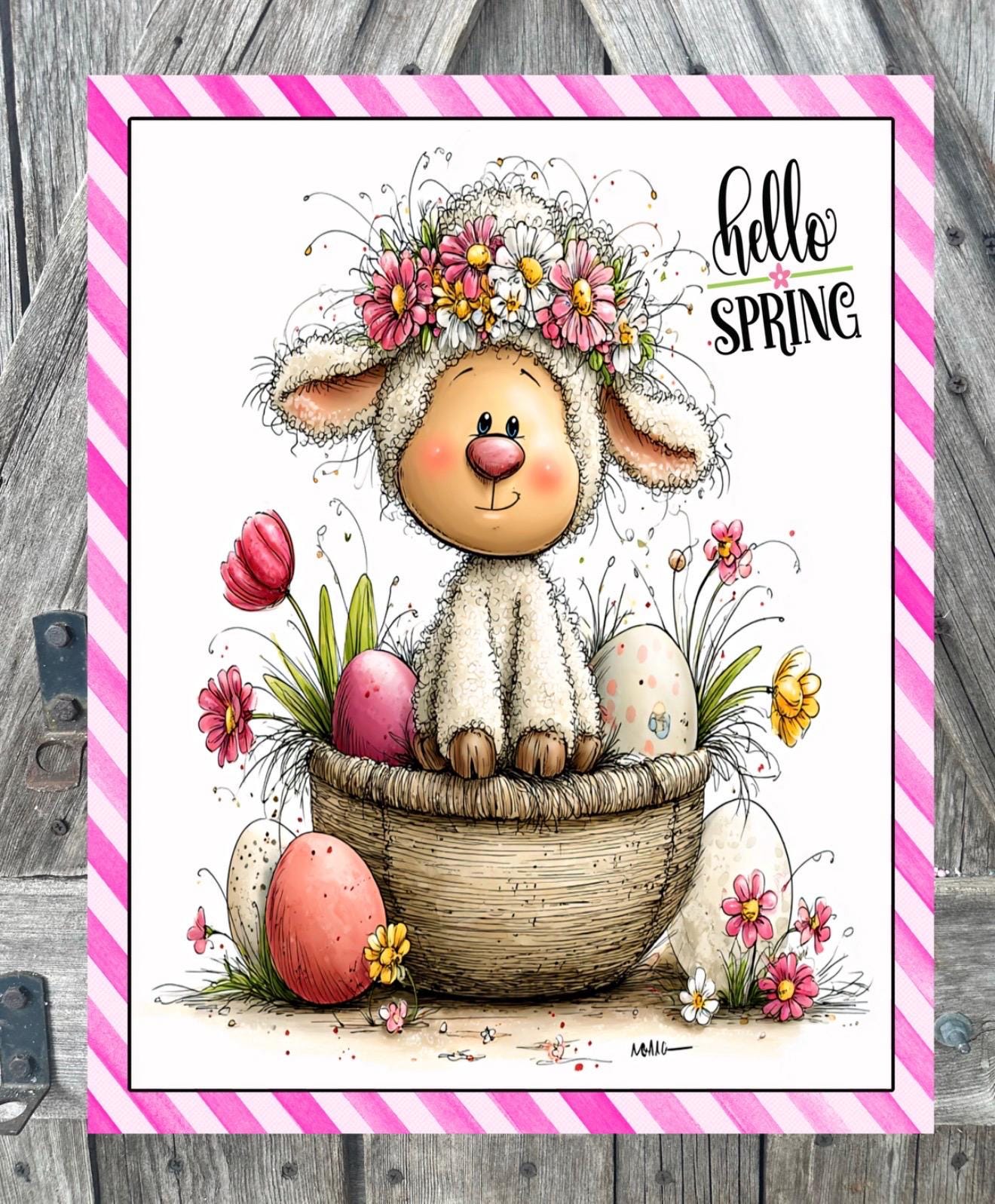 Hello Spring Lamb, Easter Sign, Spring Decor, Spring Sign