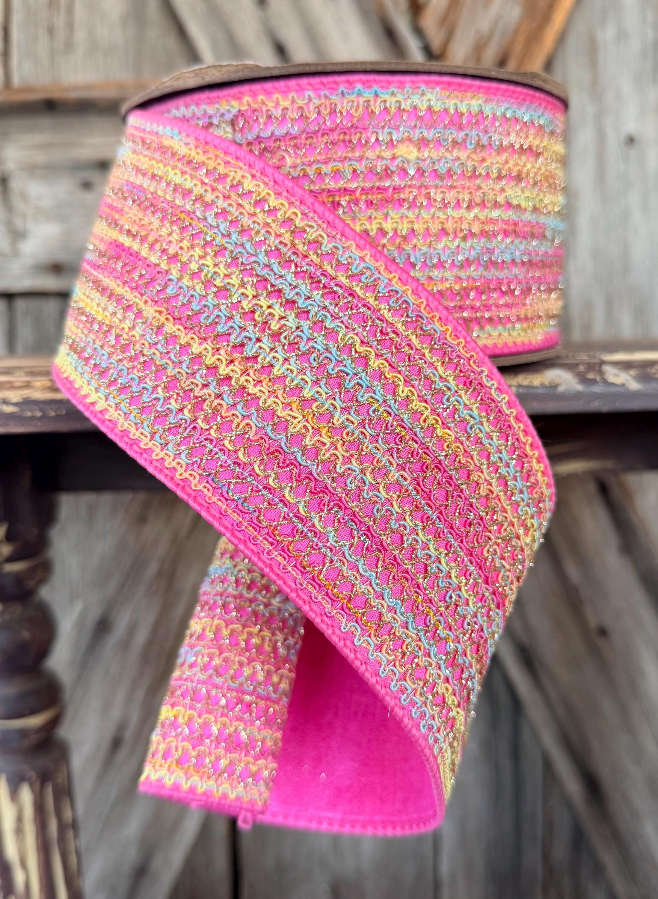 Pink Spring Lace Wired Ribbon 3 Inch