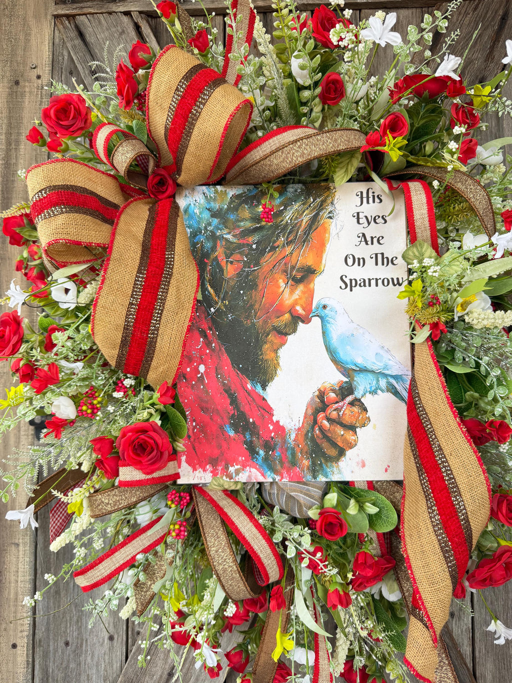Easter Wreath, Spring Wreath, Jesus, His Eyes Are On The Sparrow