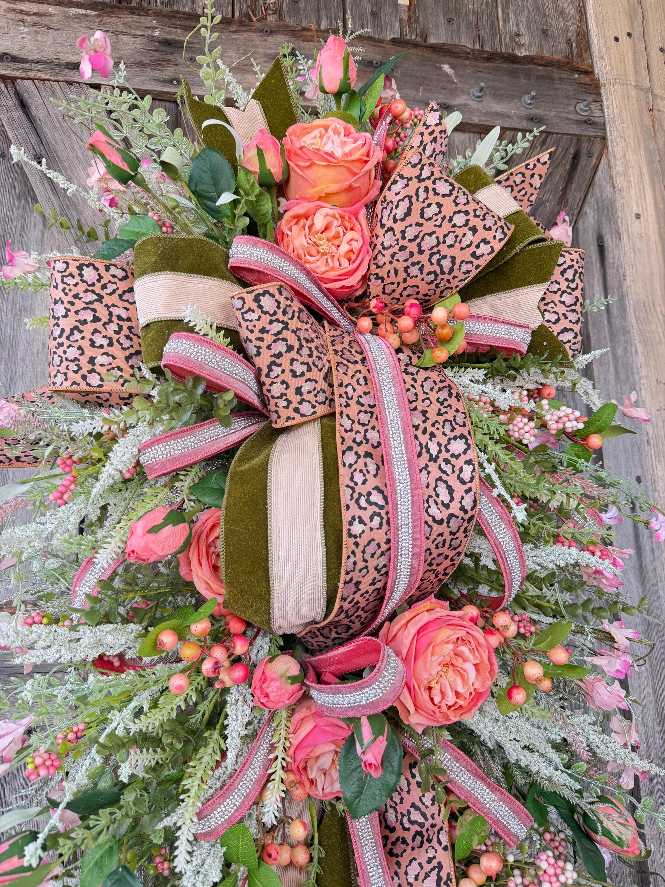 Spring Wreath, Spring Decor, Romantic Wreath, Cheetah Wreath, Everyday Wreath