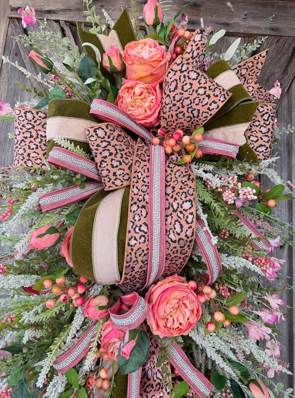 Spring Wreath, Spring Decor, Romantic Wreath, Cheetah Wreath, Everyday Wreath