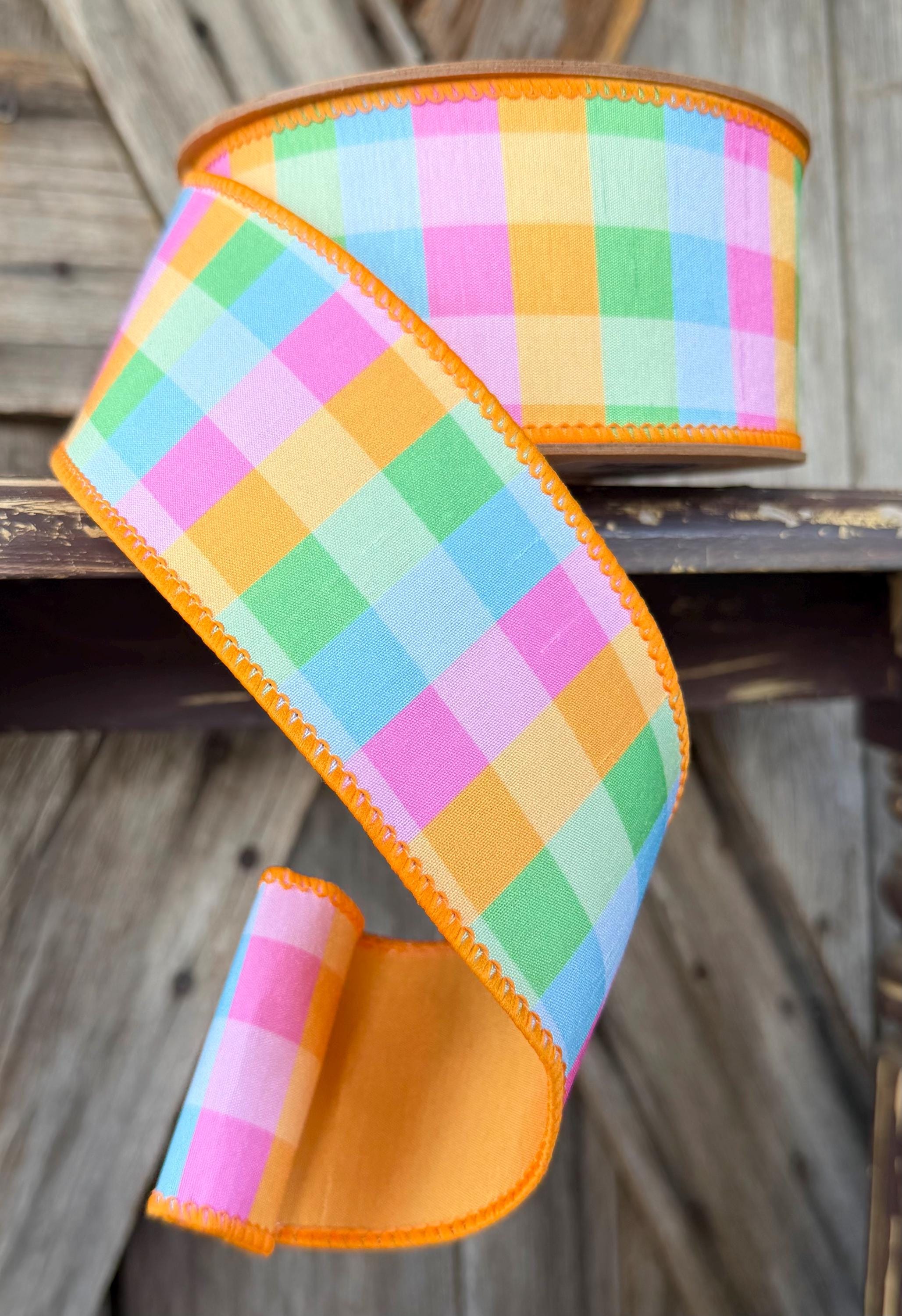 Bright Multi Check Wired Ribbon, 2.5 Inch