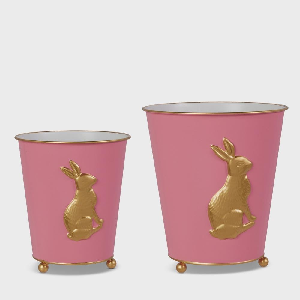 Pink Bunny Cache Pots, Set of 2, 9 Inches