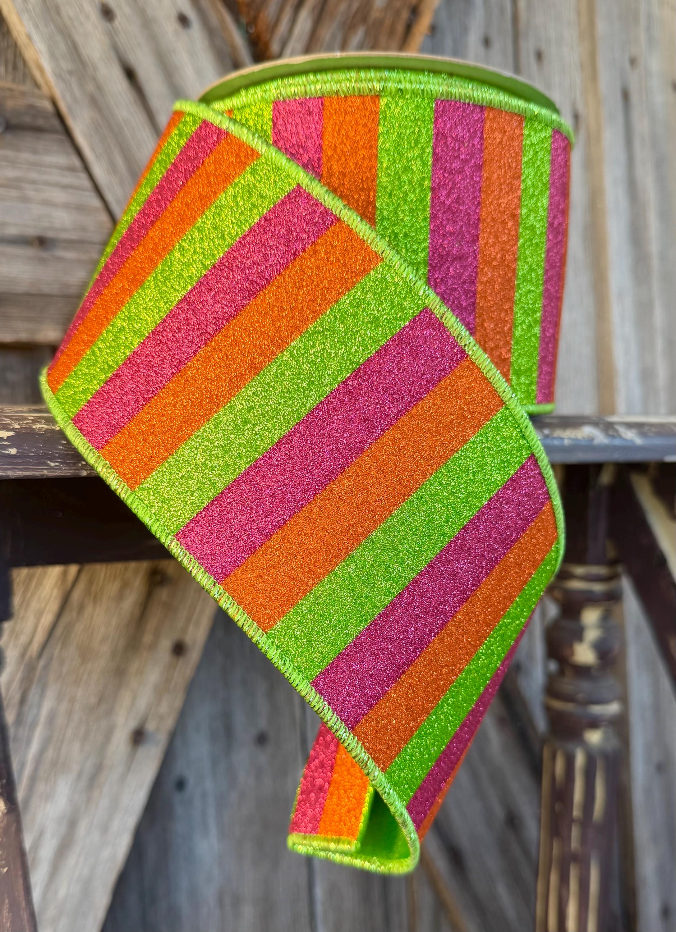 Bright Stripe Wired Ribbon 4 Inch