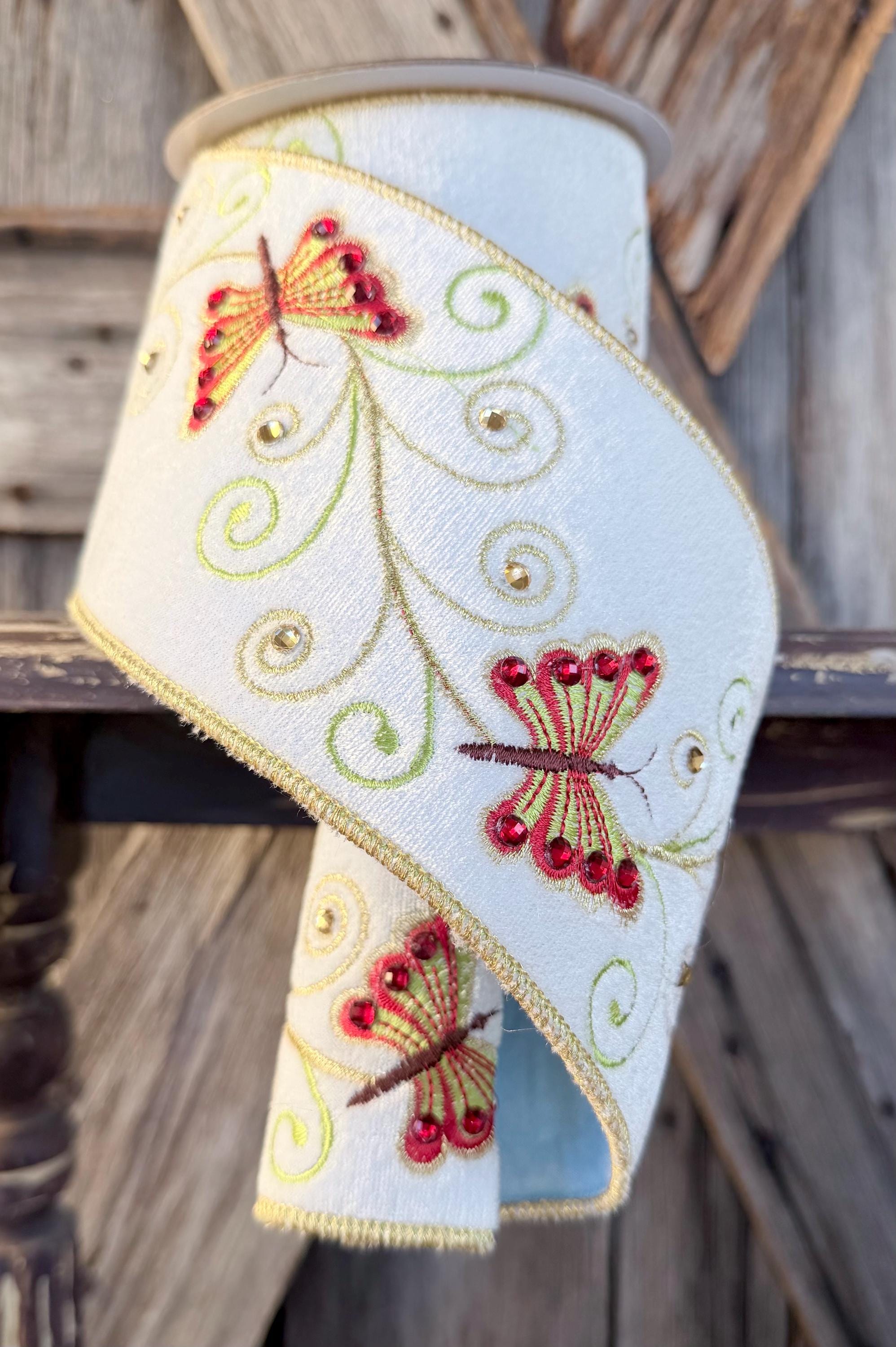 Velvet Butterfly Wired Ribbon 4 Inch