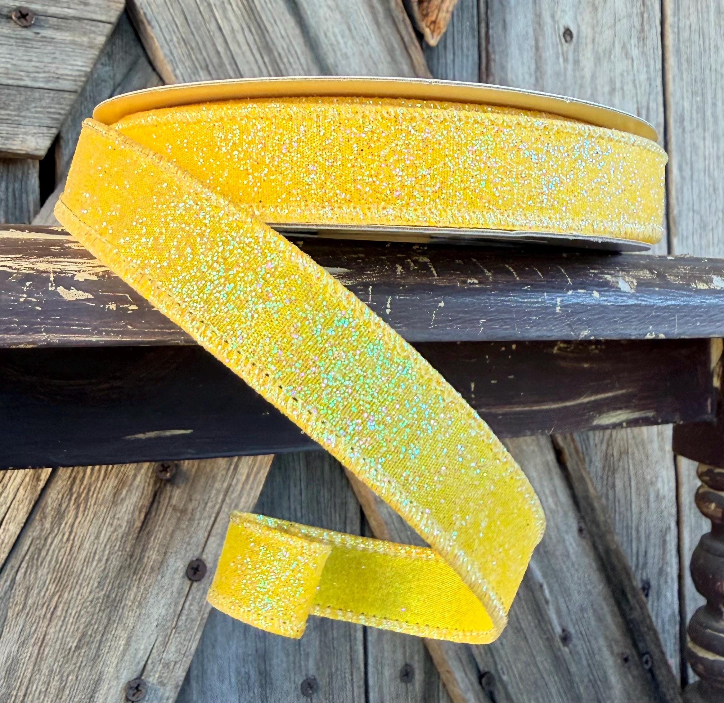 Yellow Iridescent Wired Ribbon 5/8 Inch