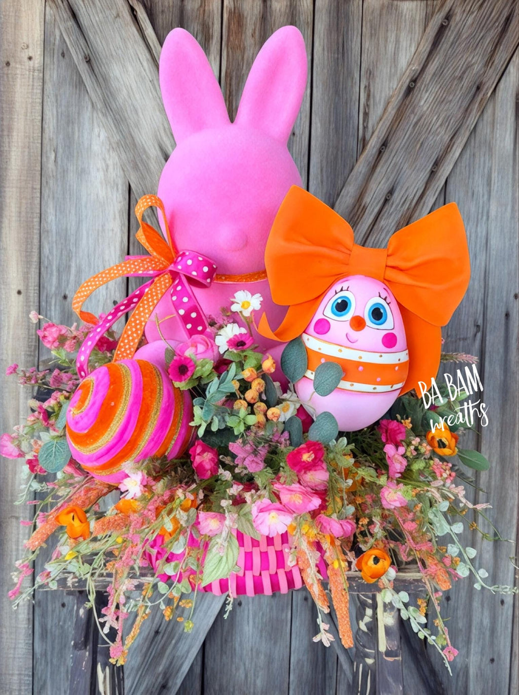 Orange Pink Bunny Centerpiece, Easter Table Top Design
