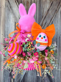 Orange Pink Bunny Centerpiece, Easter Table Top Design