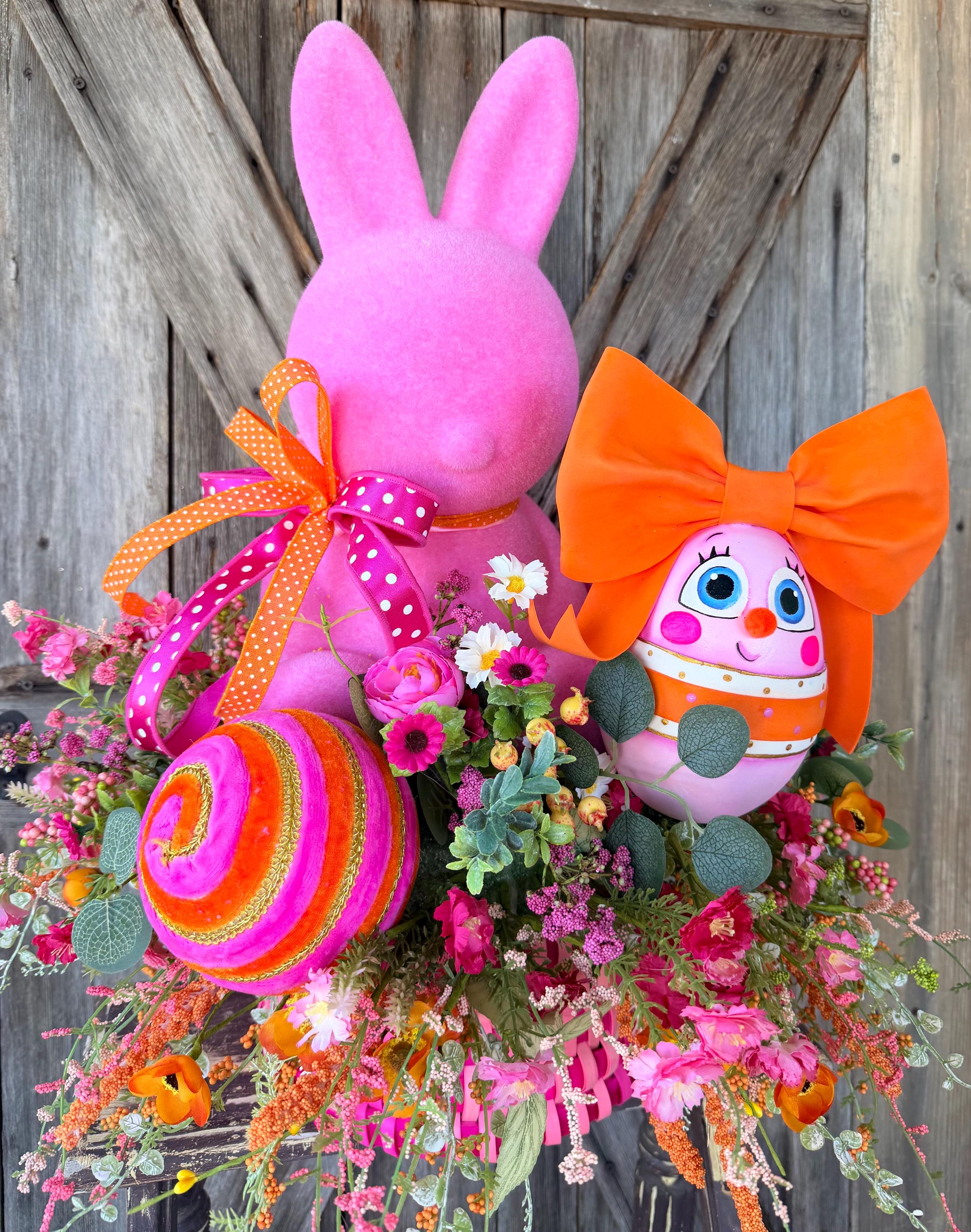 Orange Pink Bunny Centerpiece, Easter Table Top Design