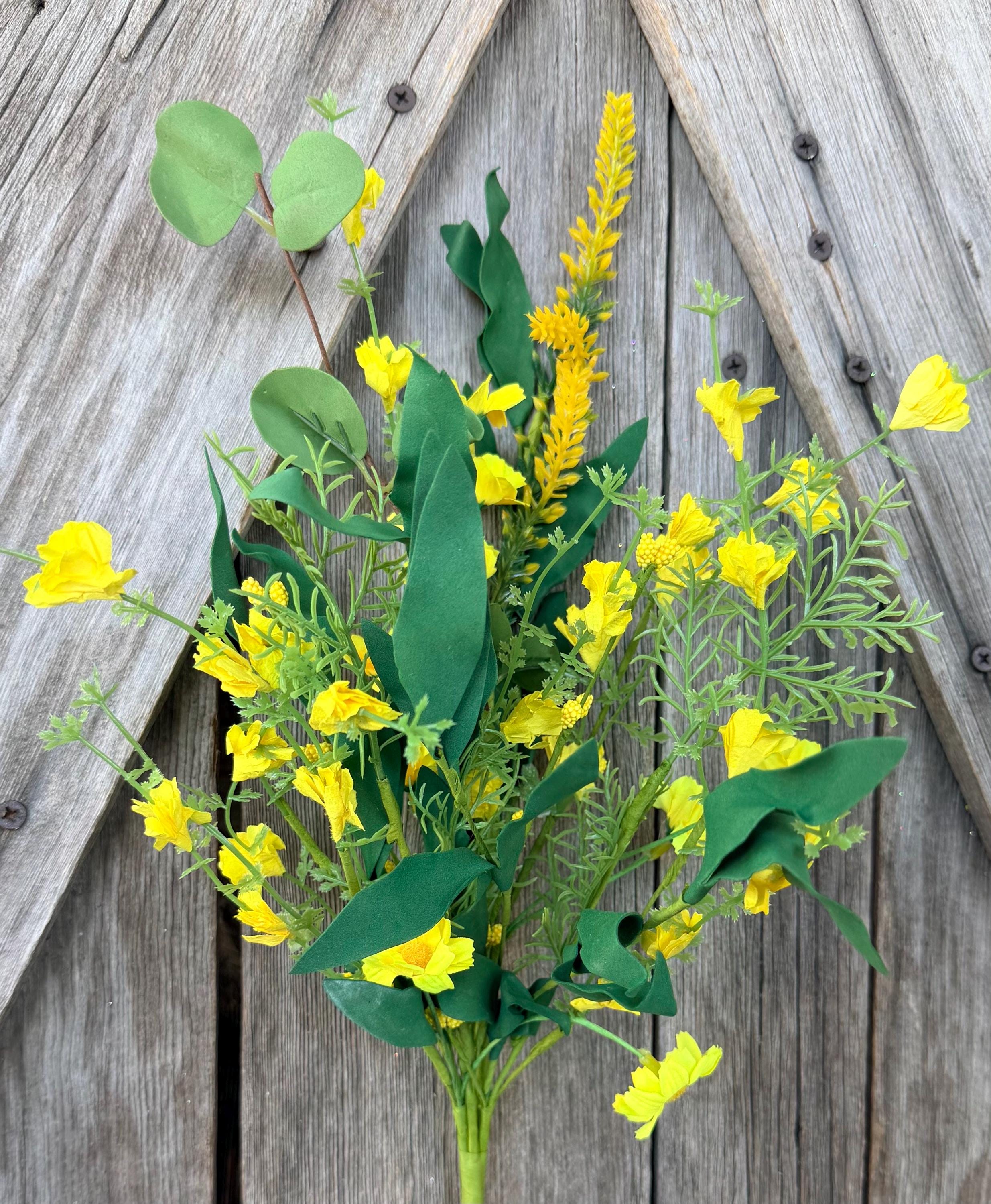 Yellow Wild Daylily with Leaves Spray , Wreath Supply, Floral