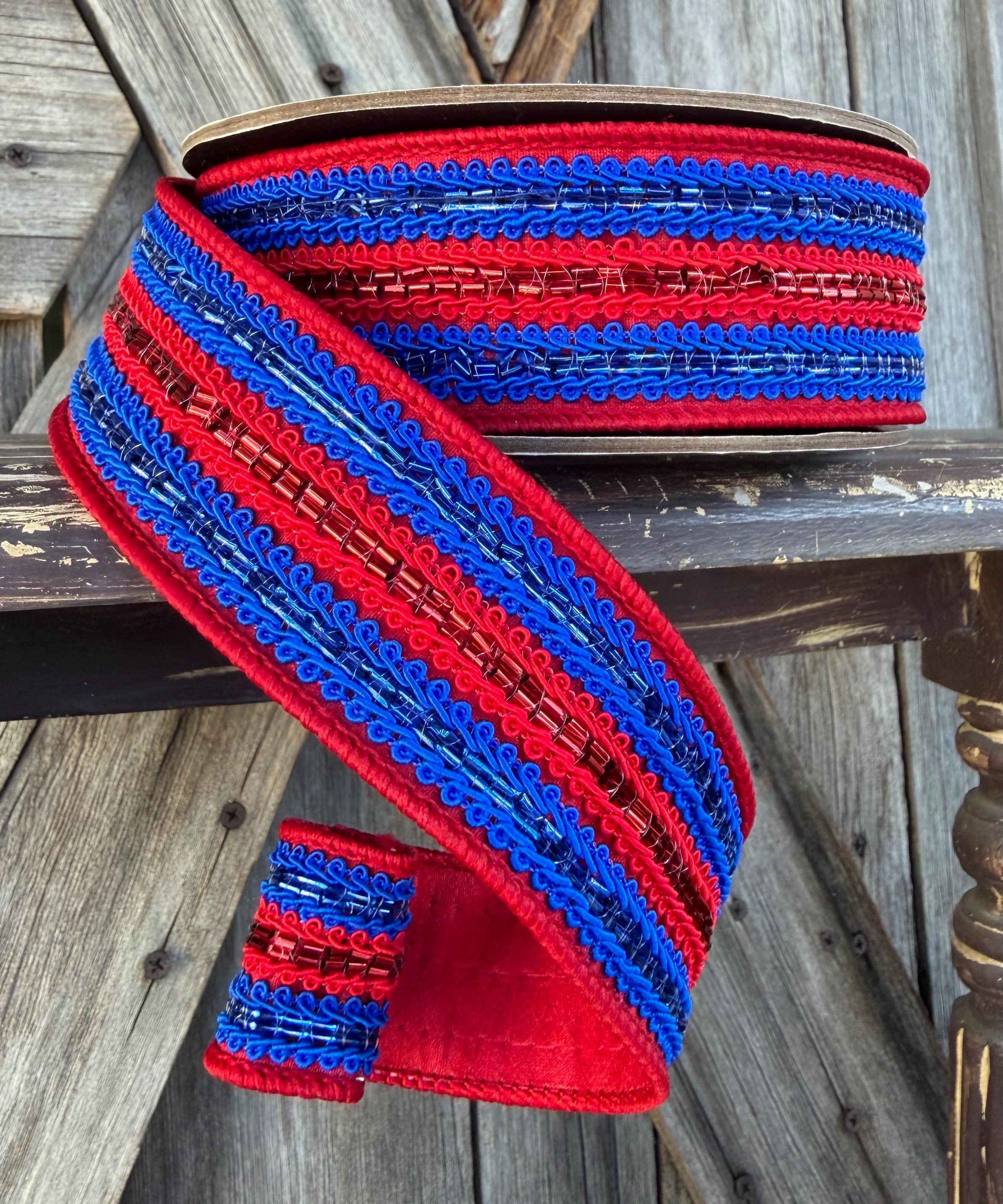 Red Blue Trimming Wired Ribon, 1.5 Inch