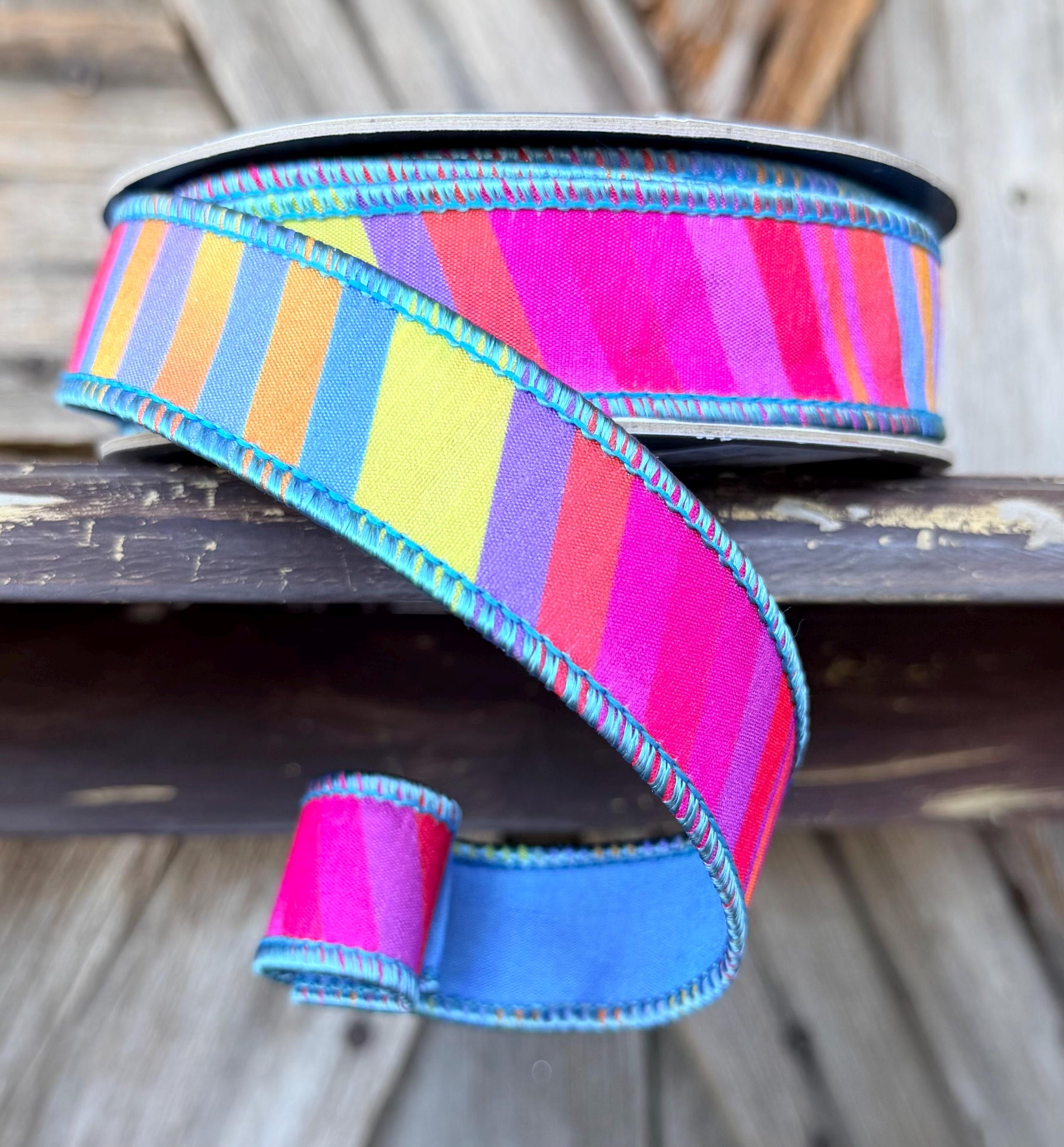 Bright Sunset Stripe Wired Ribbon 1 Inch