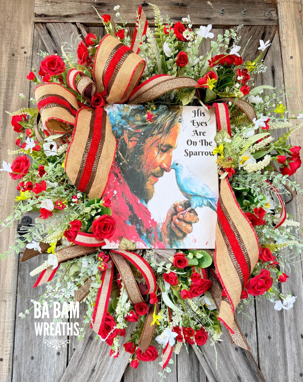 Easter Wreath, Spring Wreath, Jesus, His Eyes Are On The Sparrow