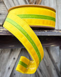 Yellow Velvet with Green Stripe Wired Ribbon 1.5 Inch