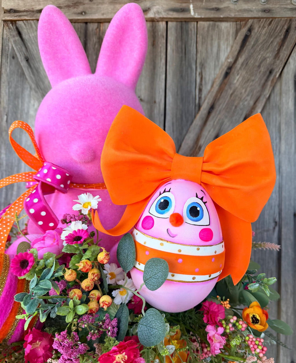 Orange Pink Bunny Centerpiece, Easter Table Top Design