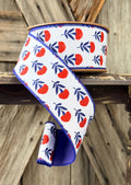 Red White Blue Floral Wired Ribbon, 2.5 Inch