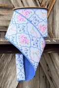 Blue Pink Bow Floral Wired Ribbon 4 Inch