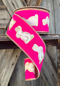 Gold Bunny on Hot Pink Wired Ribon, 2.5 Inch