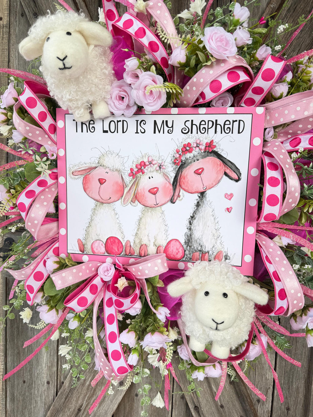 The Lord Is My Shepherd Lamb Wreath | Pink Spring Easter Wreath | Christian Front Door Decor | Lamb Nursery Decor | Faith Wreath
