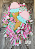 Sweet Shop Ice Cream Wreath – Whimsical Pink & Mint Door Decor | Summer Front Door Wreath | Candy Inspired Decor