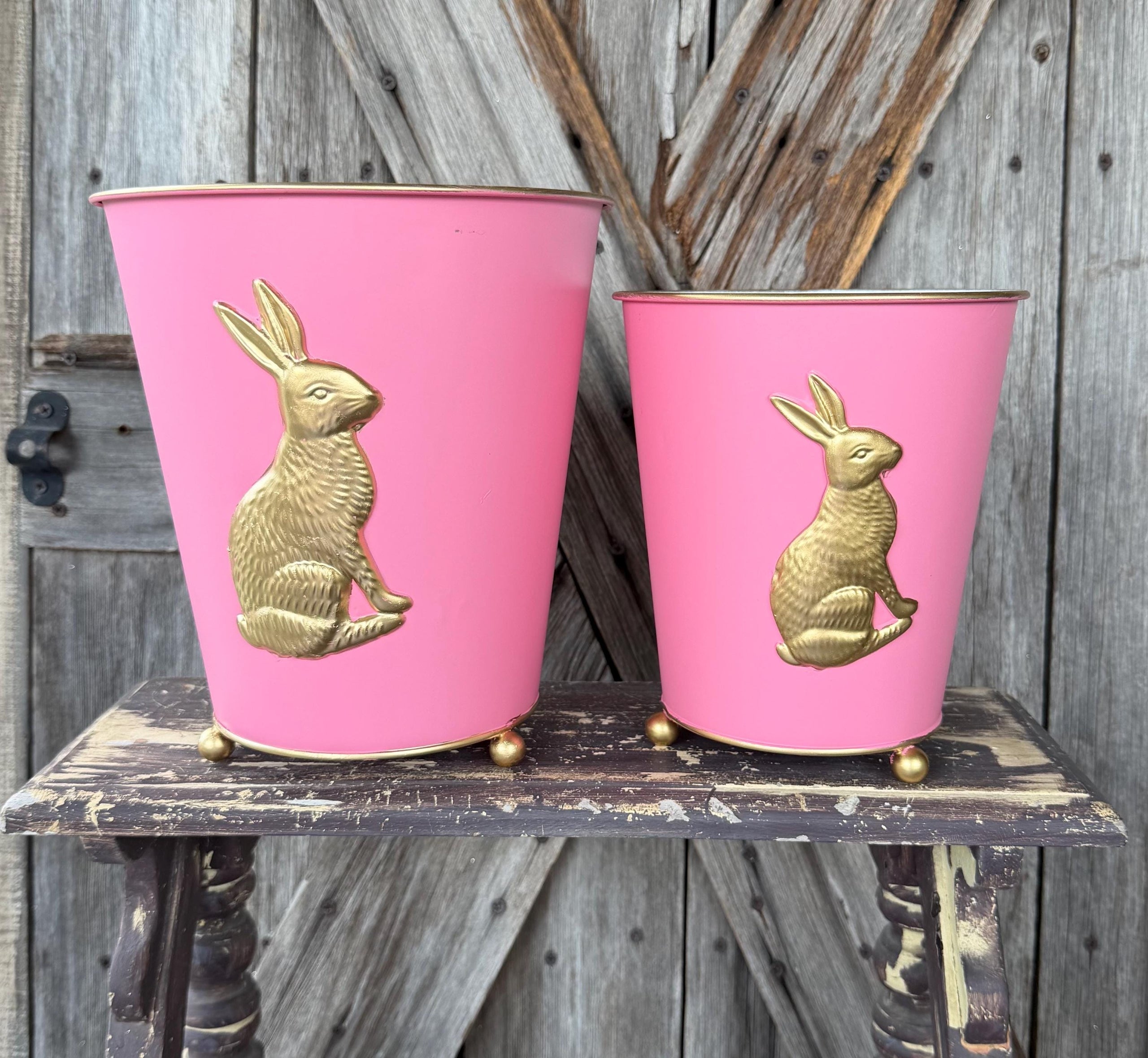 Pink Bunny Cache Pots, Set of 2, 9 Inches