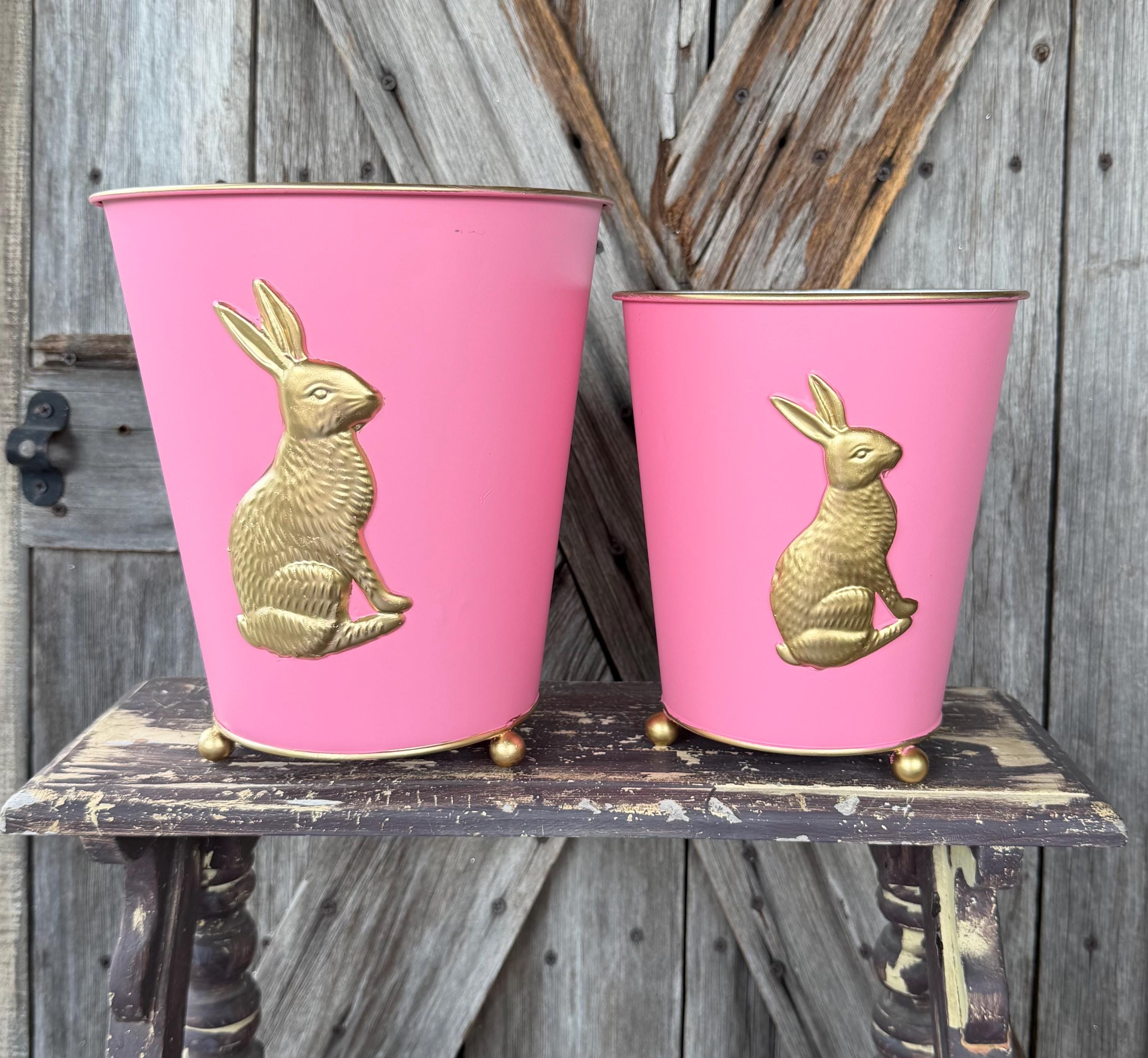 Pink Bunny Cache Pots, Set of 2, 9 Inches