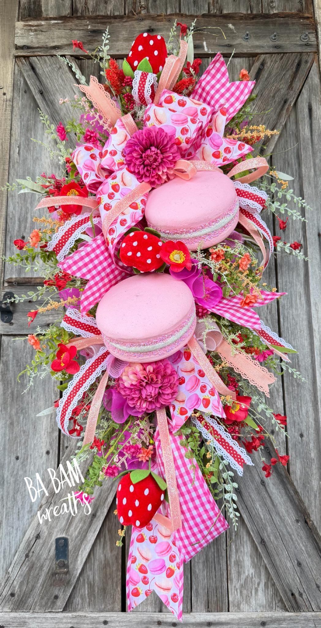 Strawberry Wreath, Macaroon Wreath, Kitchen Wreath, Everyday Wreath
