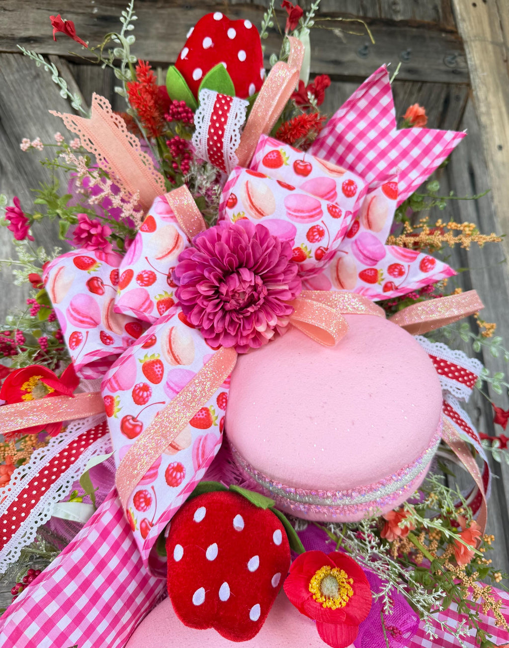 Strawberry Wreath, Macaroon Wreath, Kitchen Wreath, Everyday Wreath