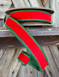 Red Velvet Green Metallic Wired Ribbon 7/8 Inch