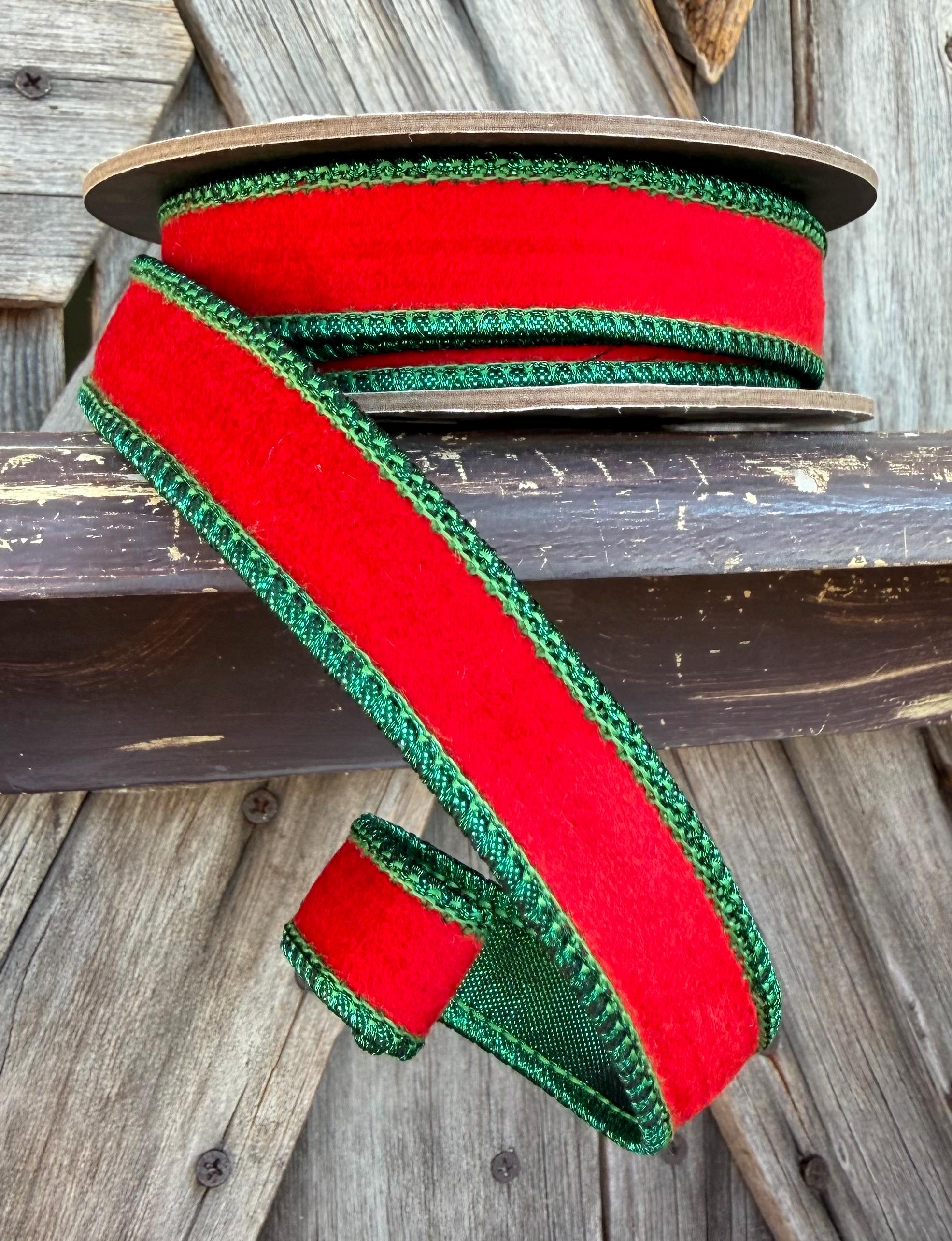 Red Velvet Green Metallic Wired Ribbon 7/8 Inch