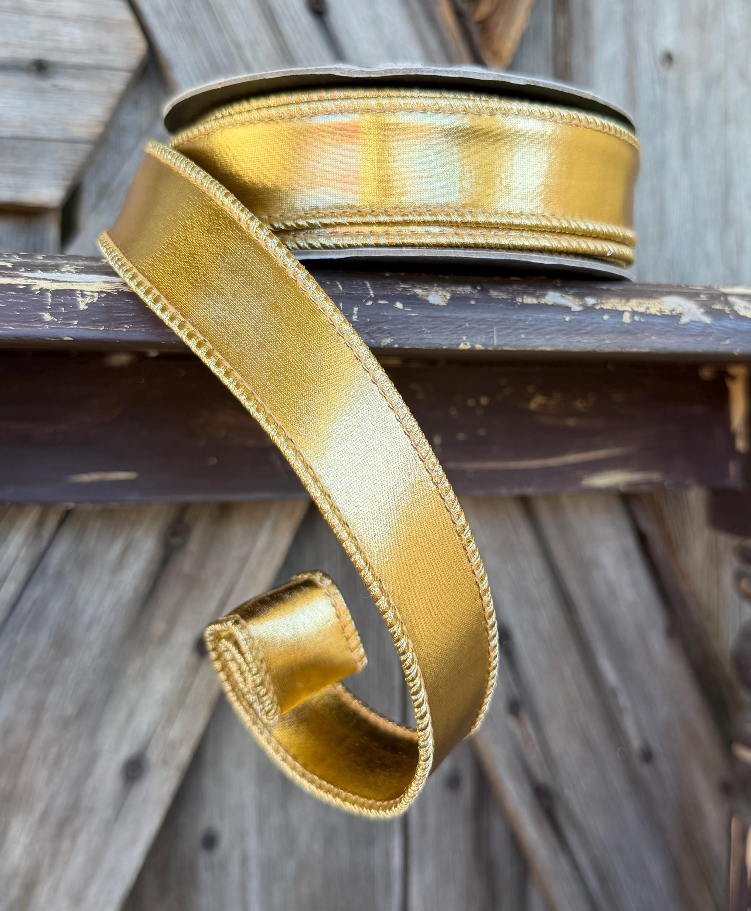 Mirror Fantasy Gold 1 Inch Wired Ribbon
